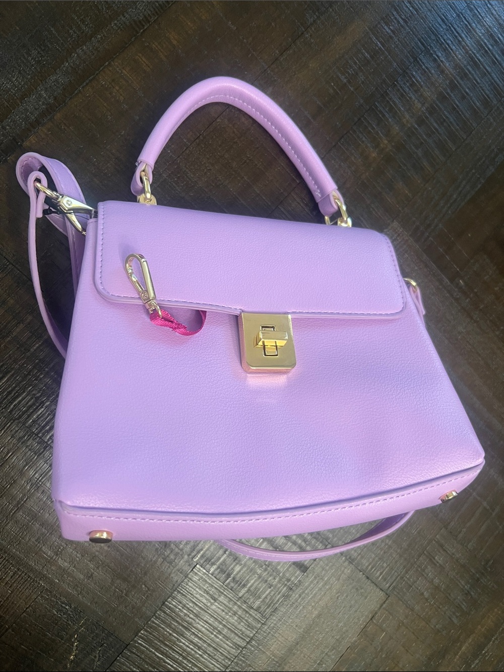 Lilac Structured Top-Handle Satchel with Gold Hardware